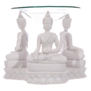 Duftolie brænder 3 Buddhaer hvid h:11cm - Se flere Buddha figurer og Spejle
